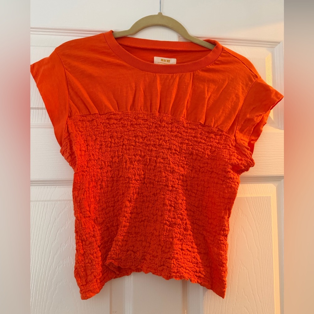 Maeve Bright Orange Smocked Tee